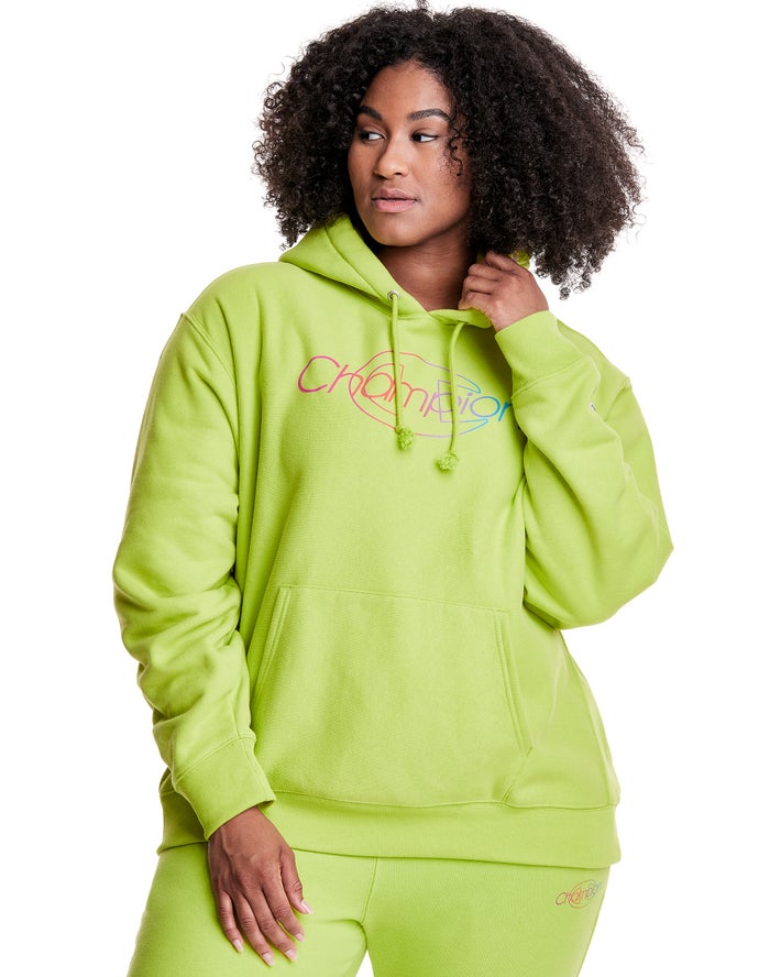 Champion Plus Reverse Weave Rainbow Logo Hoodie Dames - Groen - Belgie 9670VKFCZ